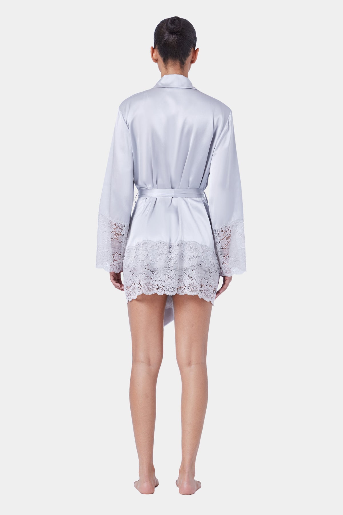 The Silk Lace Robe By GINIA In Silver