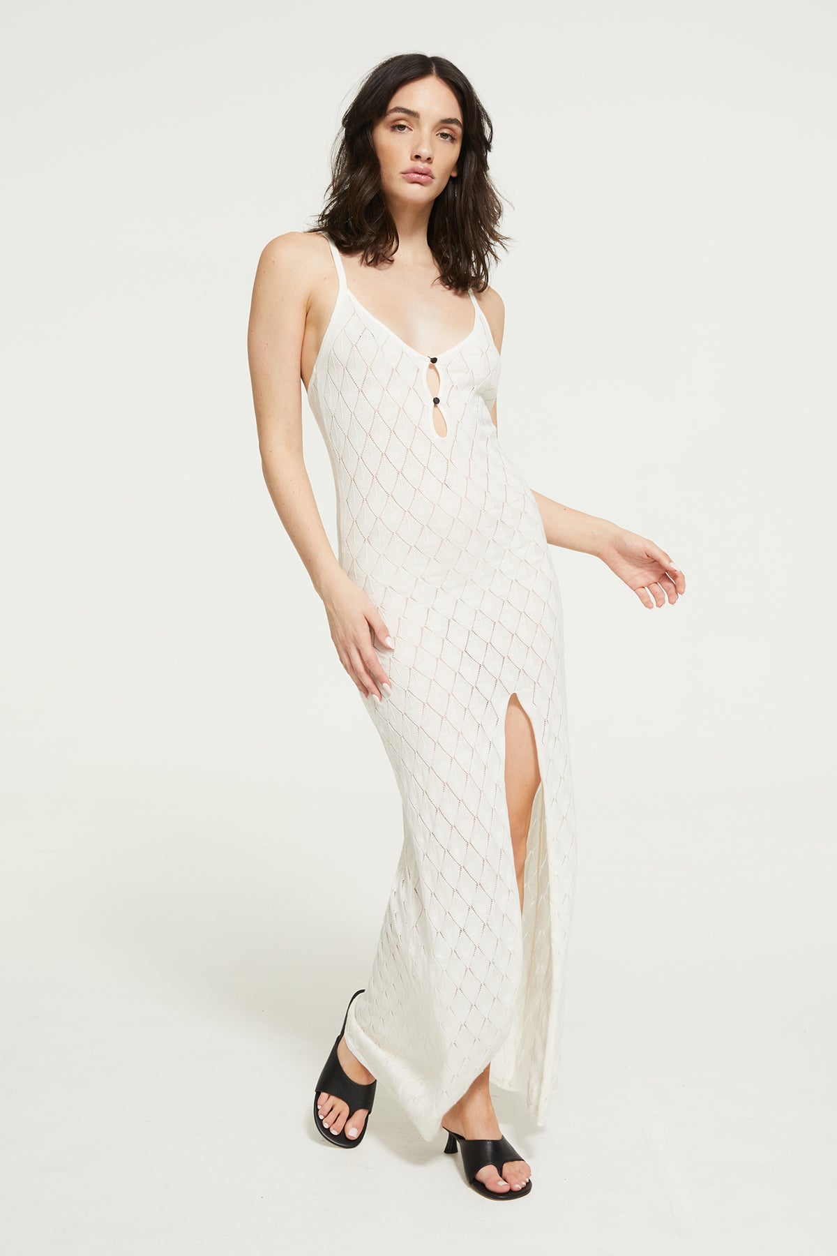 The Leaf Knit Midi Dress By GINIA In Ivory