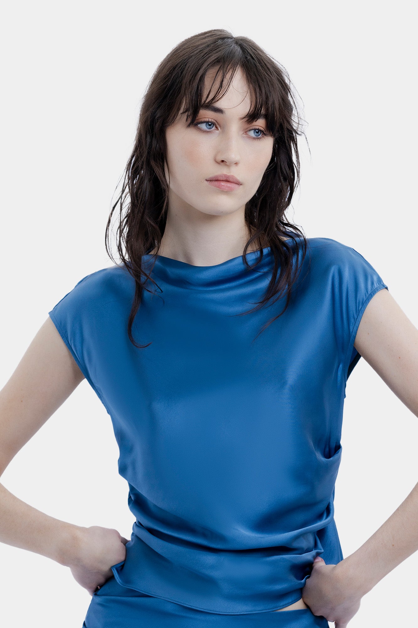 The Sleeveless Tucked Top By GINIA In Storm