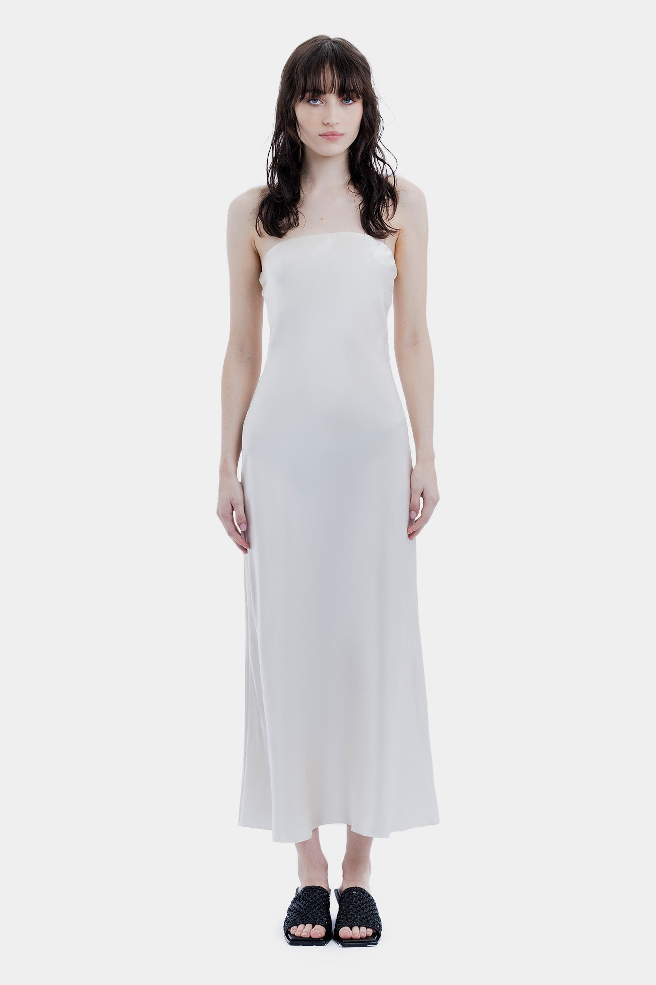 The Strapless Bias Midi Dress By GINIA In Buttercream