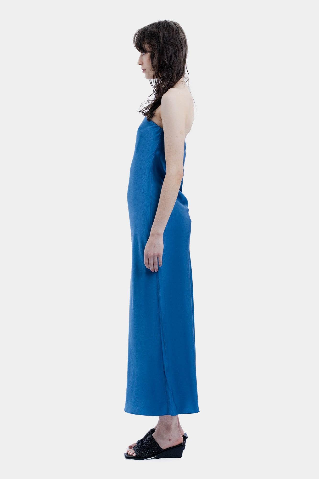 The Strapless Bias Midi Dress By GINIA In Storm