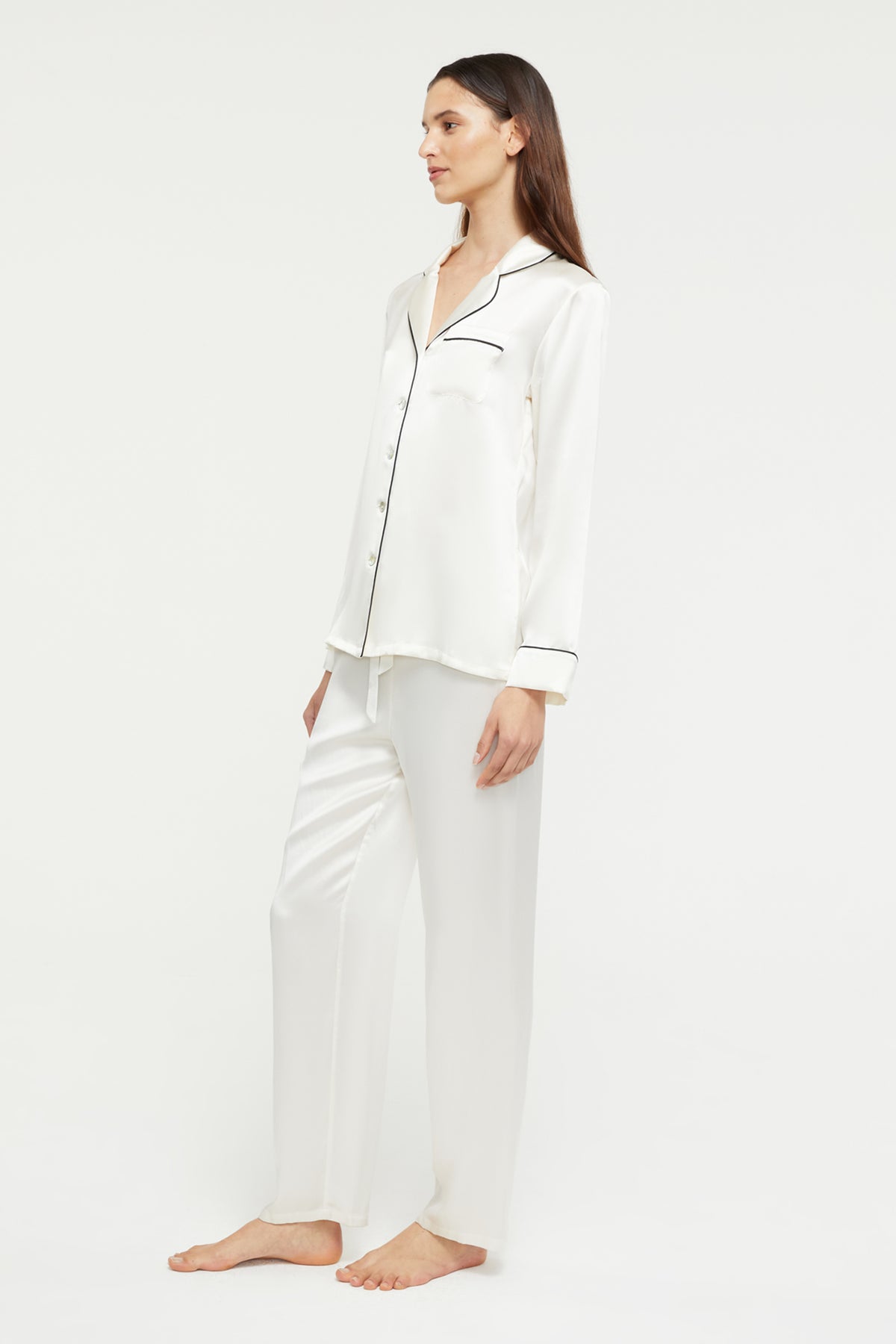 The Fine Finishes Pyjama in Creme is a Ginia Sleepwear signature piece and part of our Silk Basics collection.