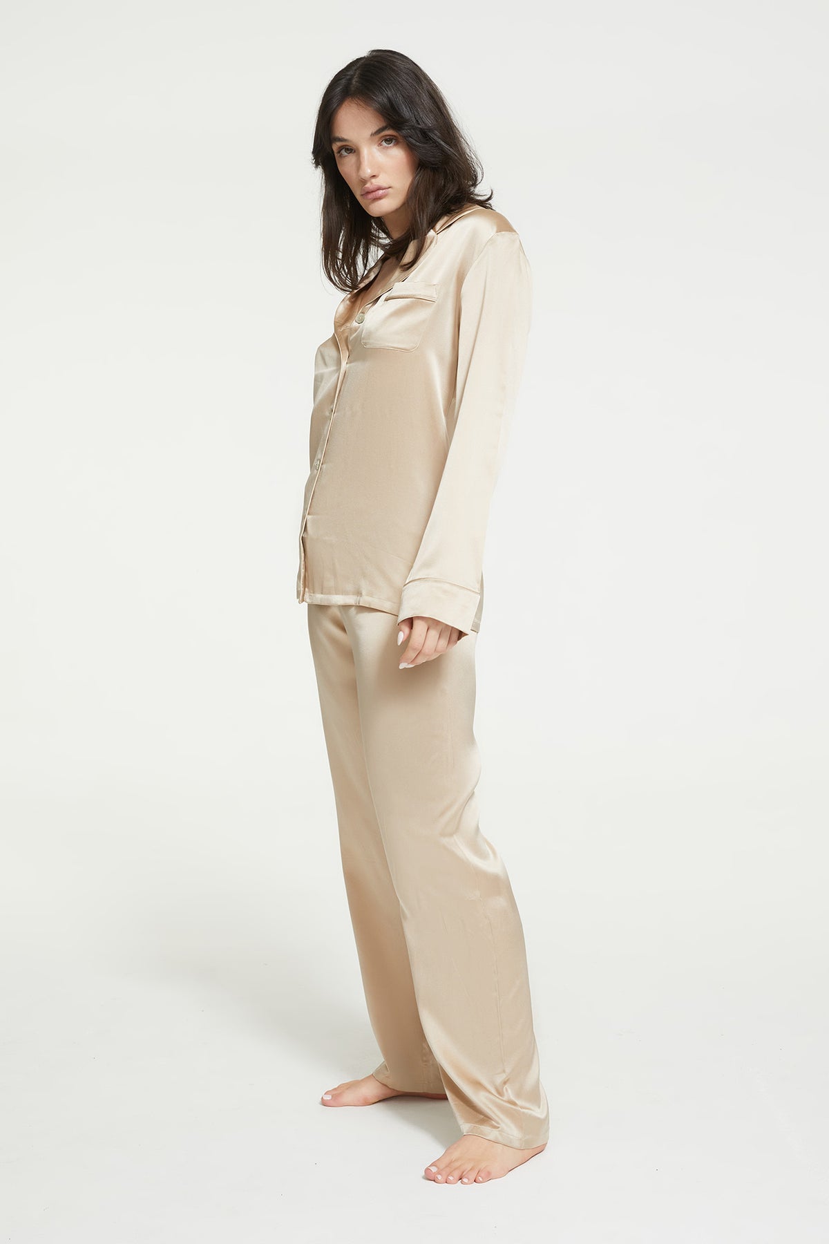 Fine Finishes Pyjama in Mink with 100% Silk from Ginia Sleepwear