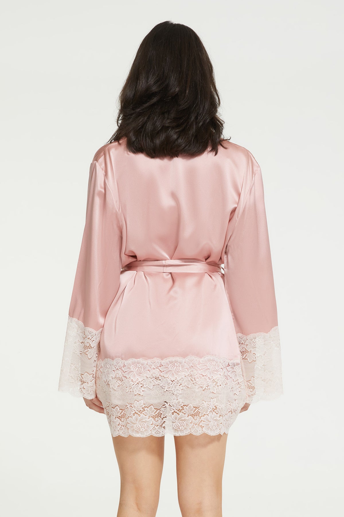 Lace Silk Robe in Bridal Rose in 100% Silk from GINIA