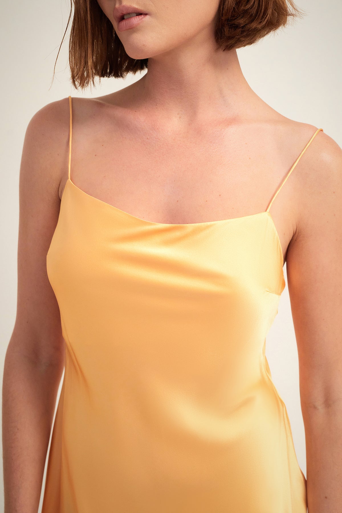 GINIA Blaire  Short Silk Slip Dress in Nectarine Yellow