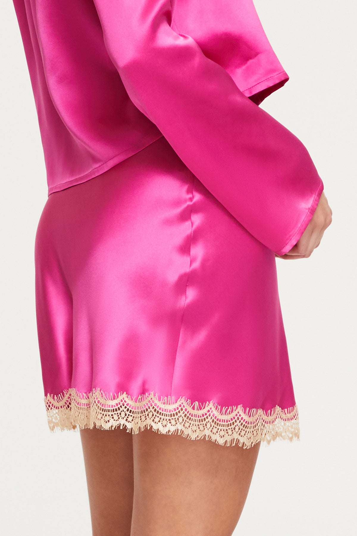 GINIA Naomi Lace Mini Skirt  in Fuchsia - 100% 19 Momme Silk