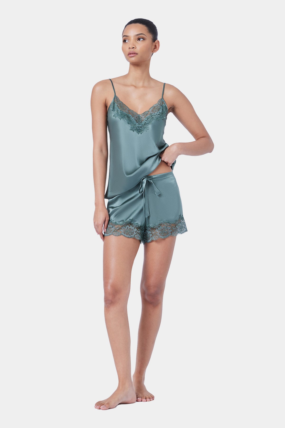 The Silk Lace Short By GINIA In Moss