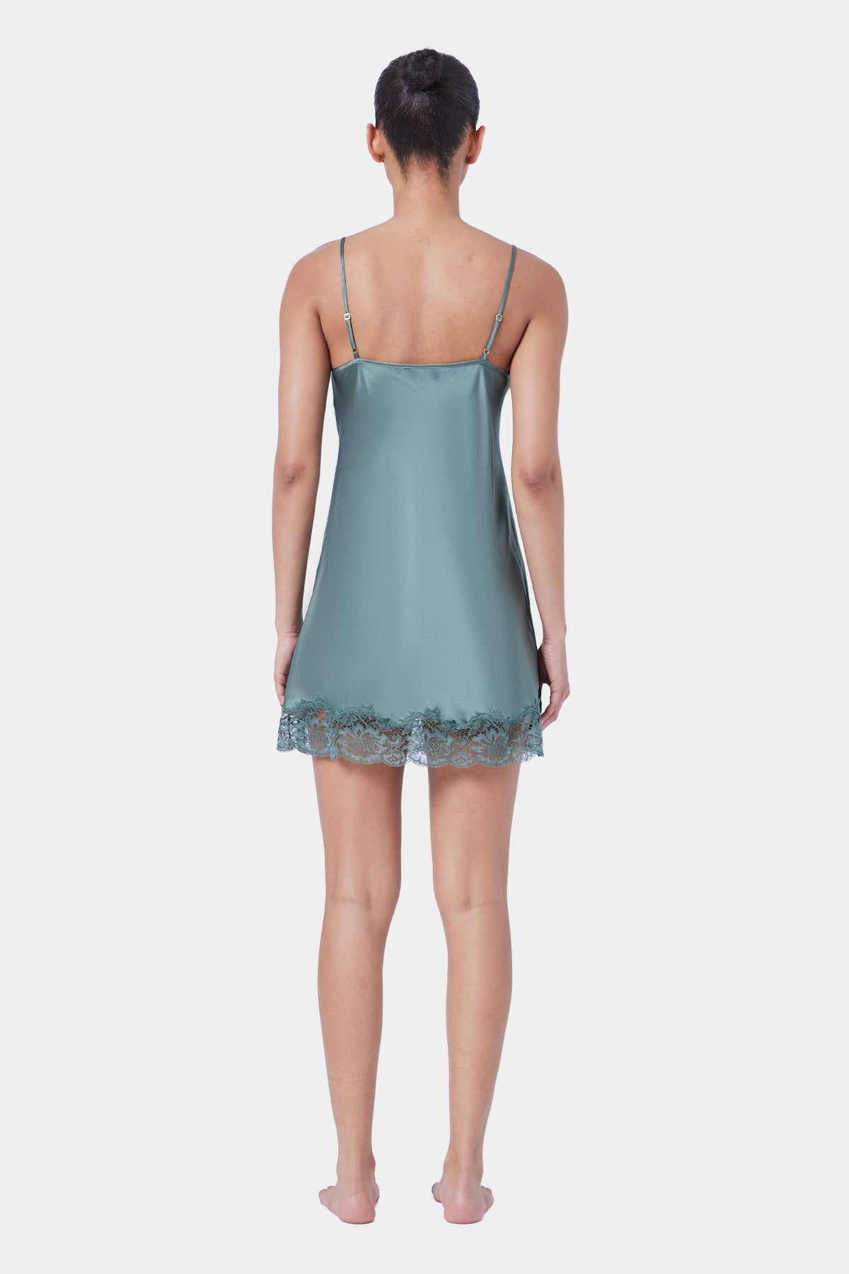 The Silk Lace Chemise By GINIA In Moss