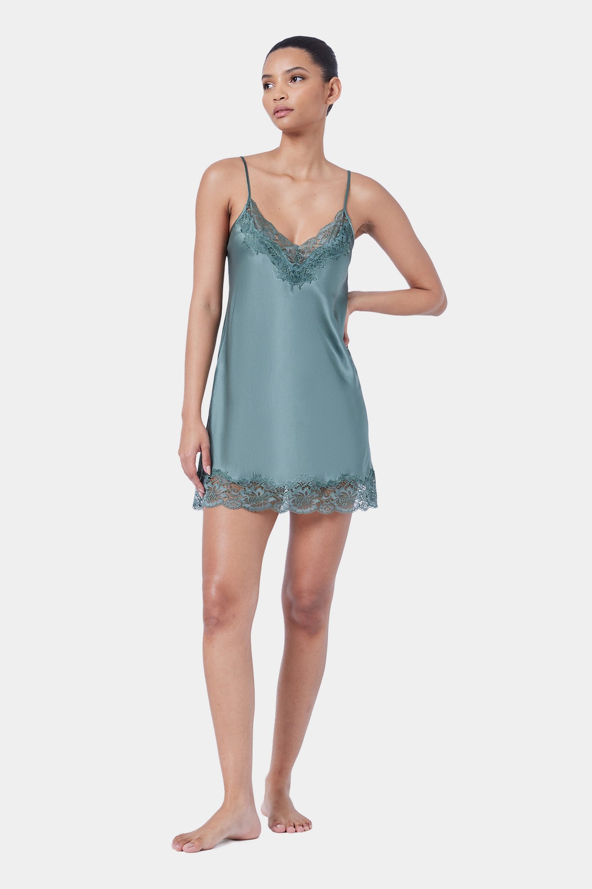 The Silk Lace Chemise By GINIA In Moss