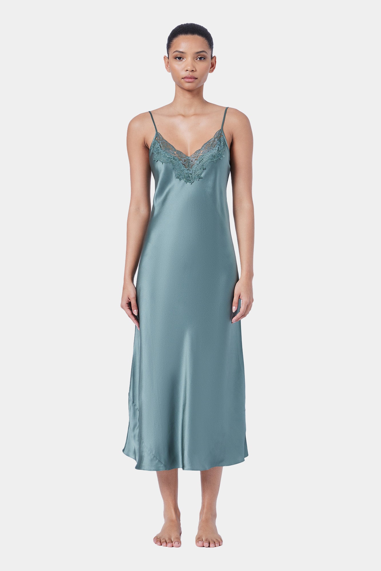 The Silk Lace Slip By GINIA In Moss