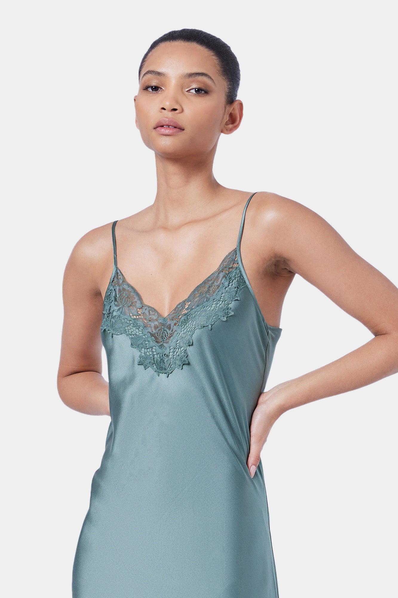 The Silk Lace Slip By GINIA In Moss