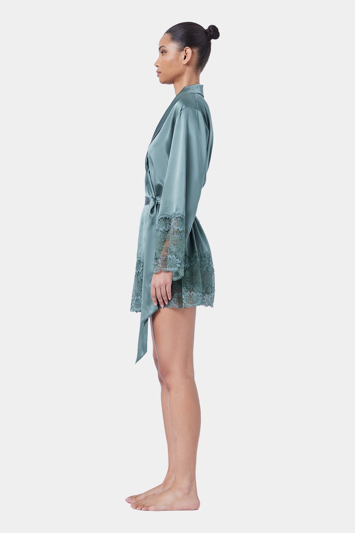 The Silk Lace Robe By GINIA In Moss