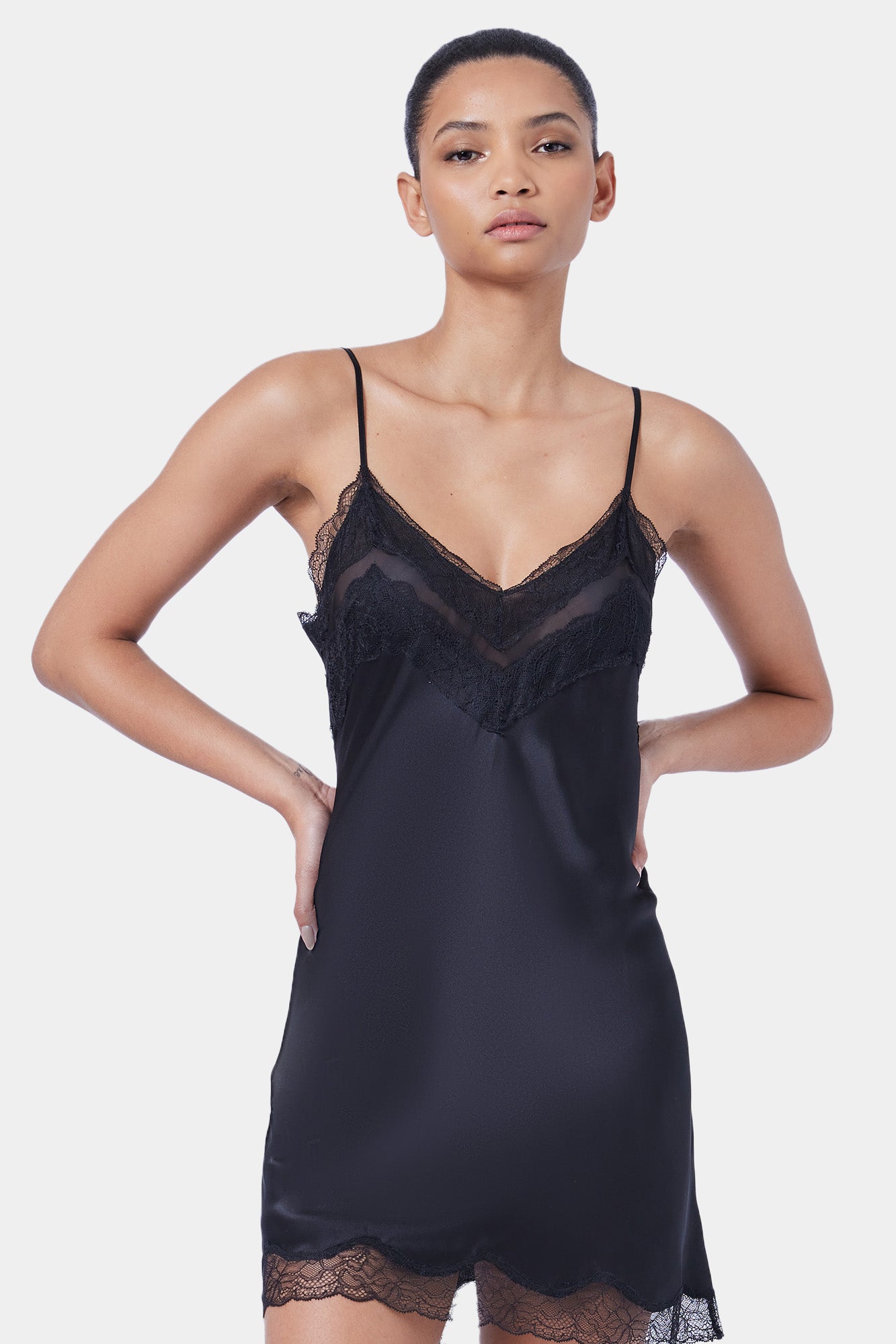 The Skylar Lace Chemise By GINIA In Black
