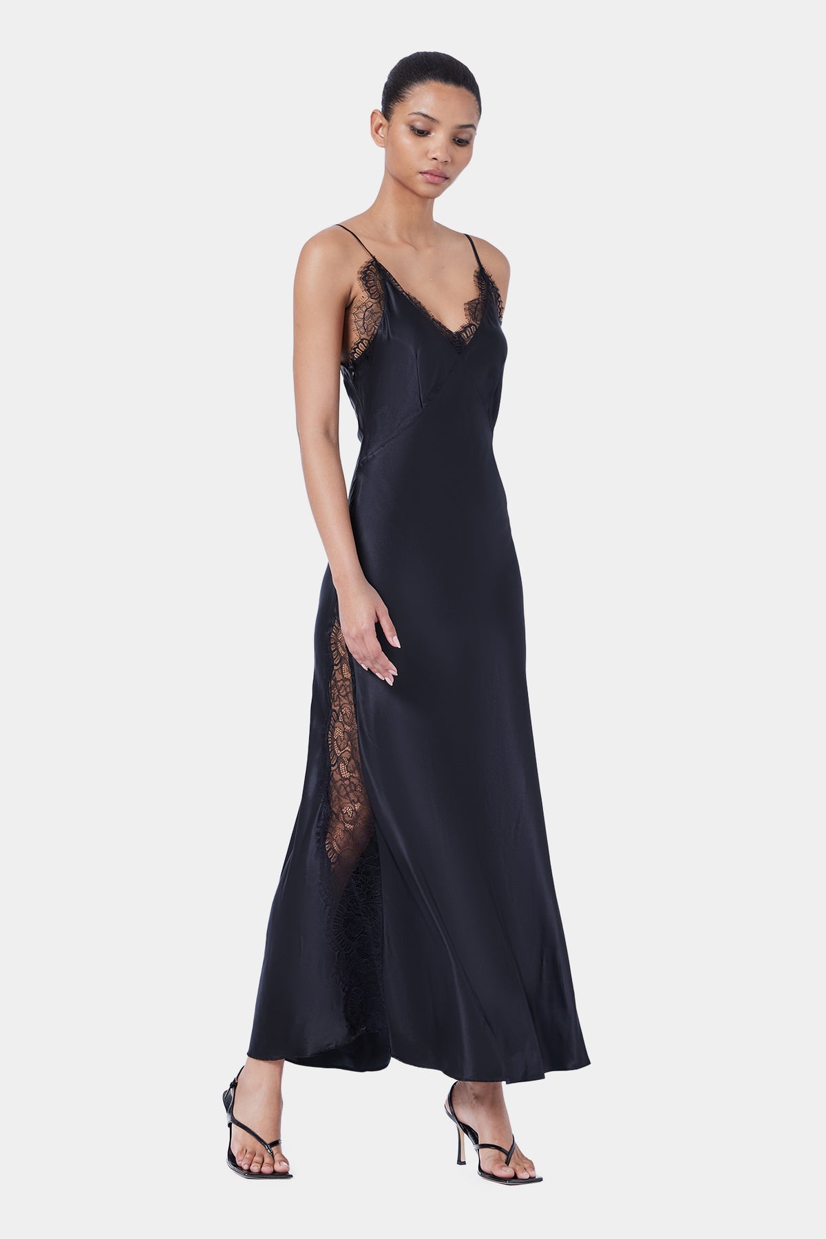 The Cascading Lace Maxi Dress By GINIA In Black