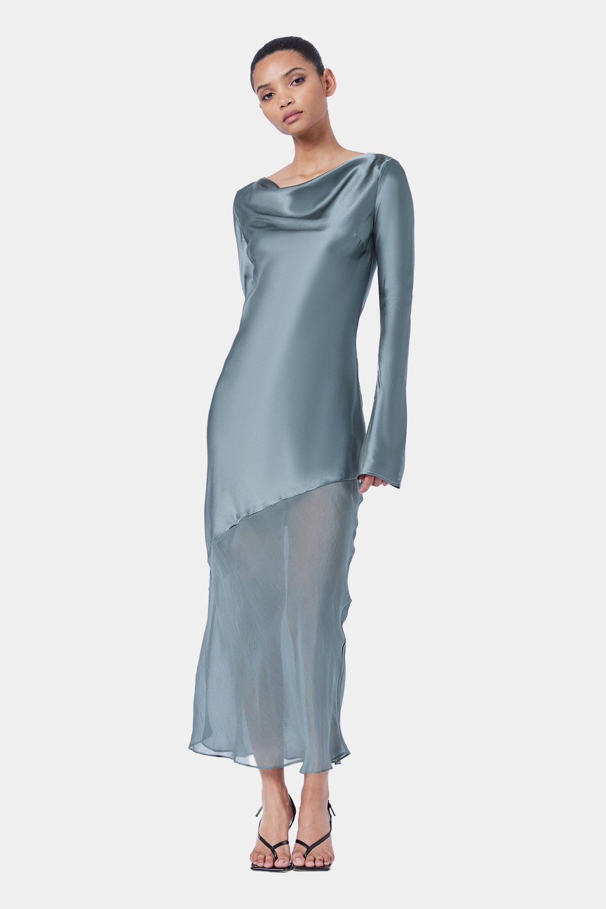 The Asym Splice LS Dress By GINIA In Moss
