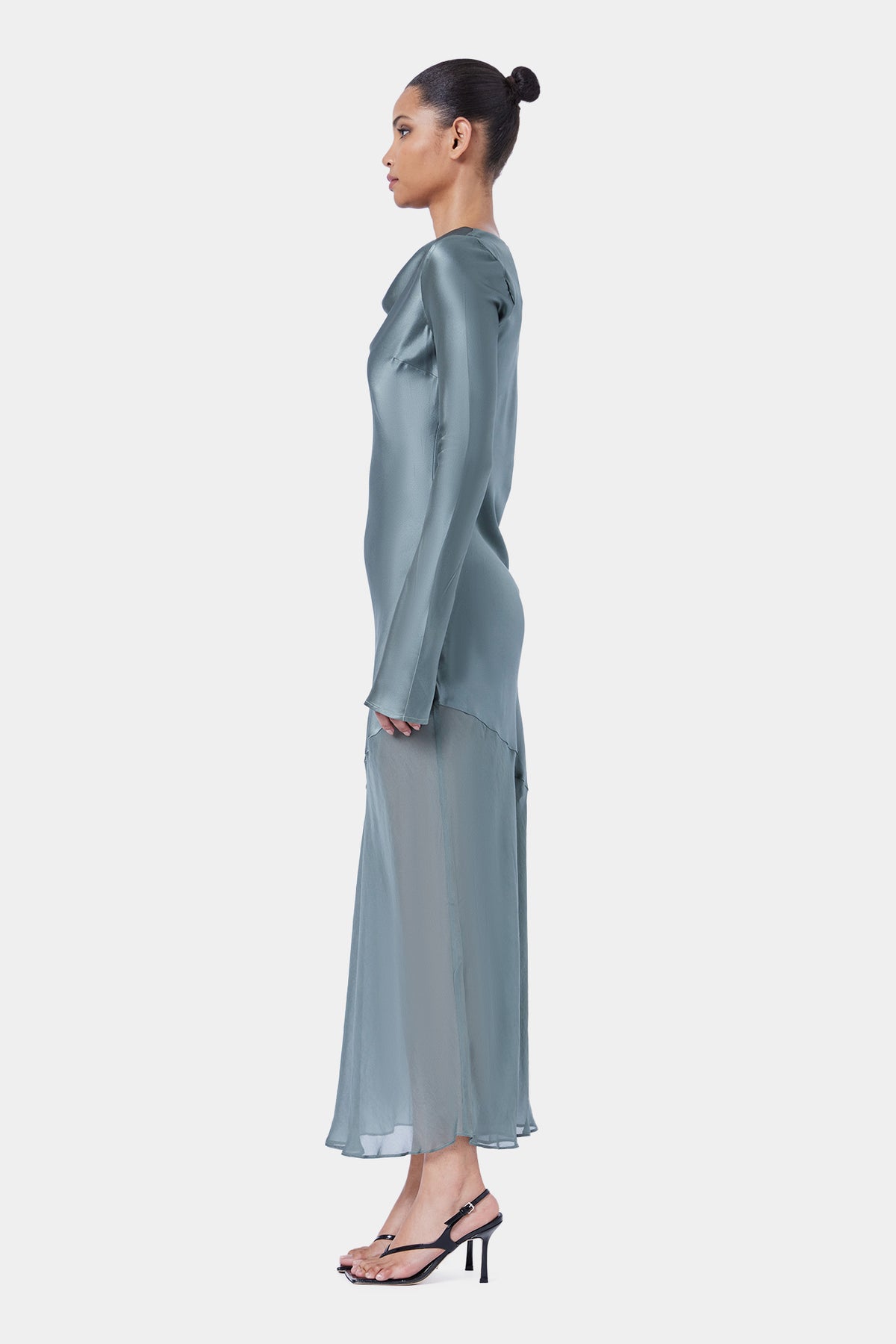The Asym Splice LS Dress By GINIA In Moss