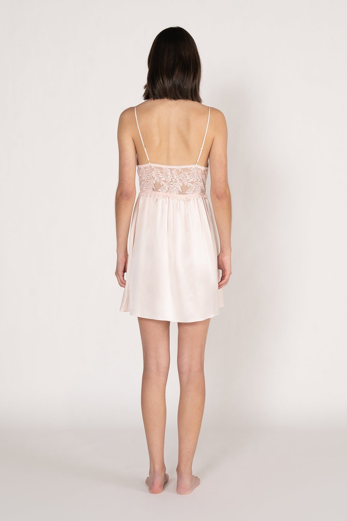 The Stretch Lace Chemise in Primrose Pink