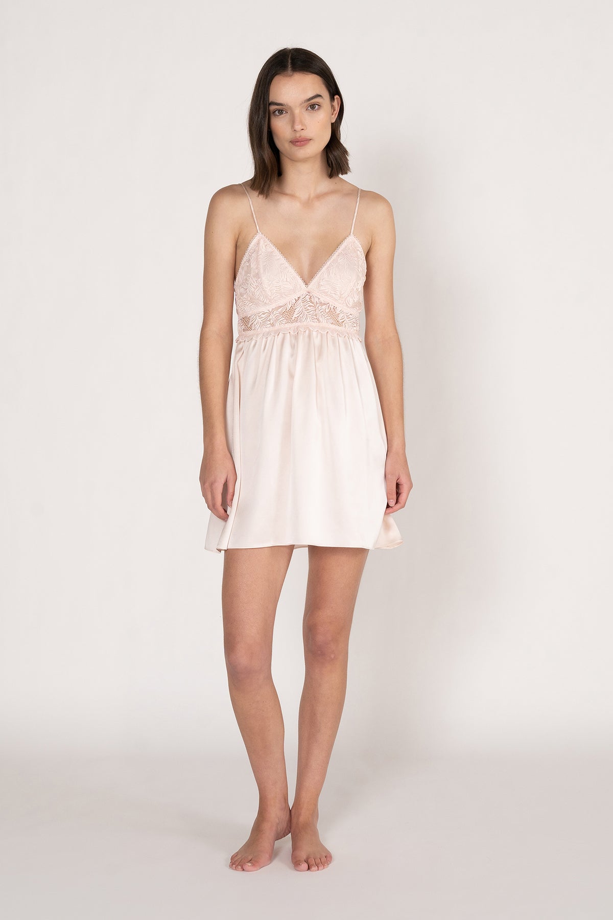 The Stretch Lace Chemise in Primrose Pink from Ginia