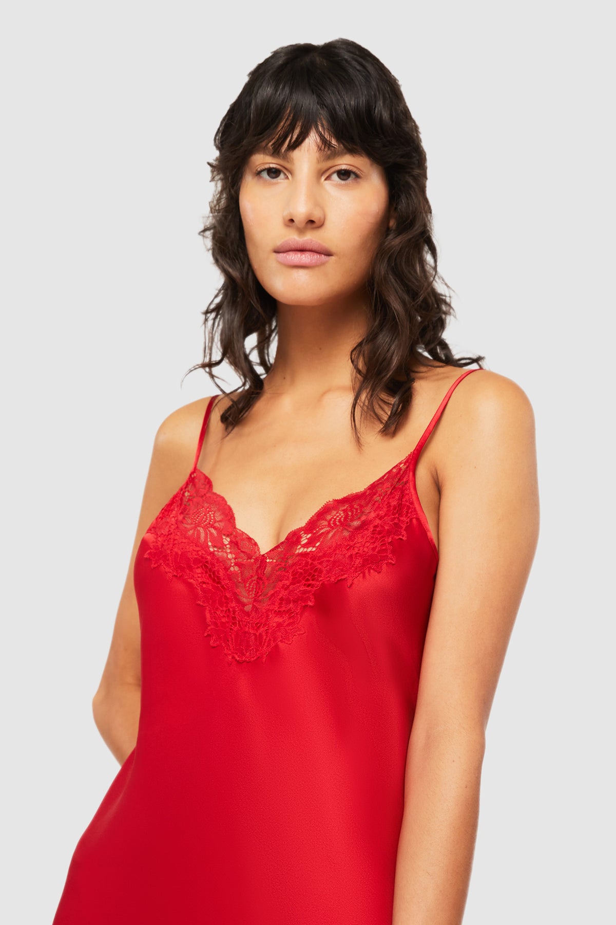 GINIA Silk Lace Chemise in Red Chili 19 Momme Silk