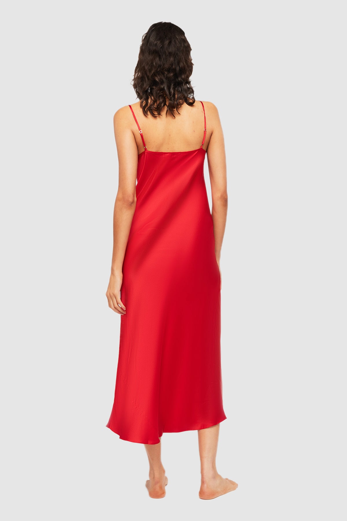 GINIA Silk Lace Slip in Red Chili 19 Momme Silk