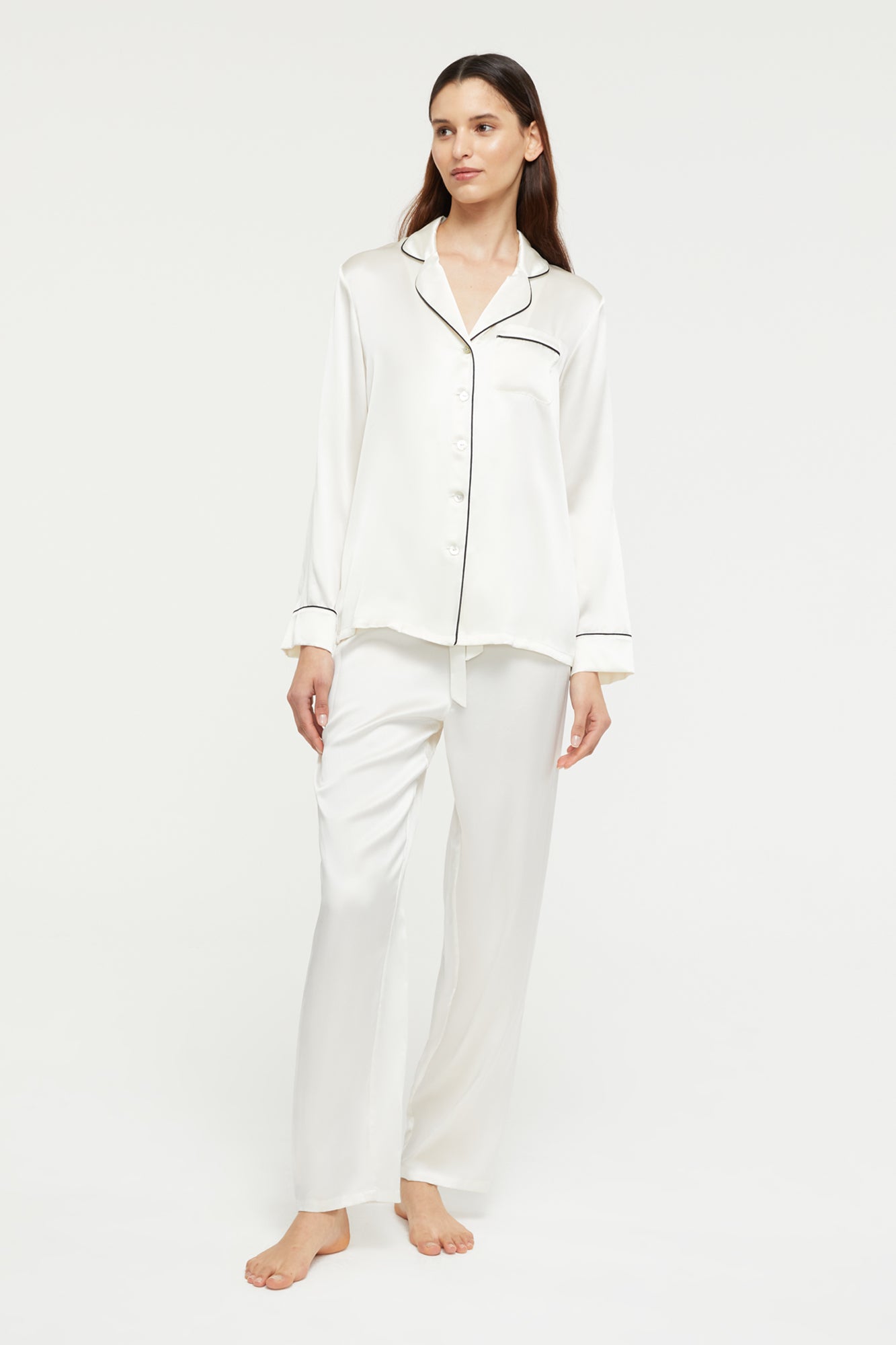 The Fine Finishes Pyjama in Creme is a Ginia Sleepwear signature piece and part of our Silk Basics collection.