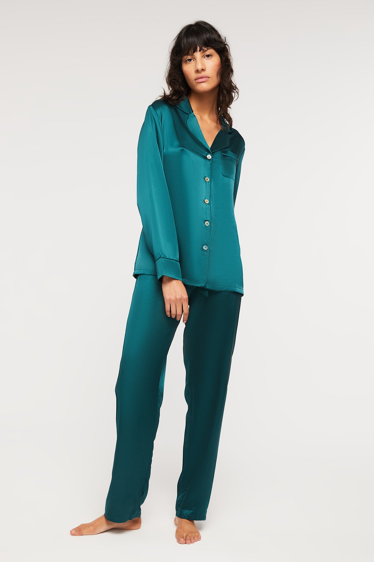Fine Finishes Pyjama in Emerald - 100% Silk | Ginia Sleep
