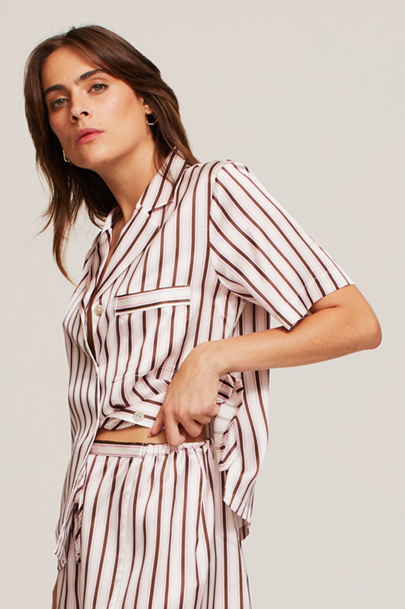 GINIA Fine Finishes Short Pyjama  in Chocolate Stripe