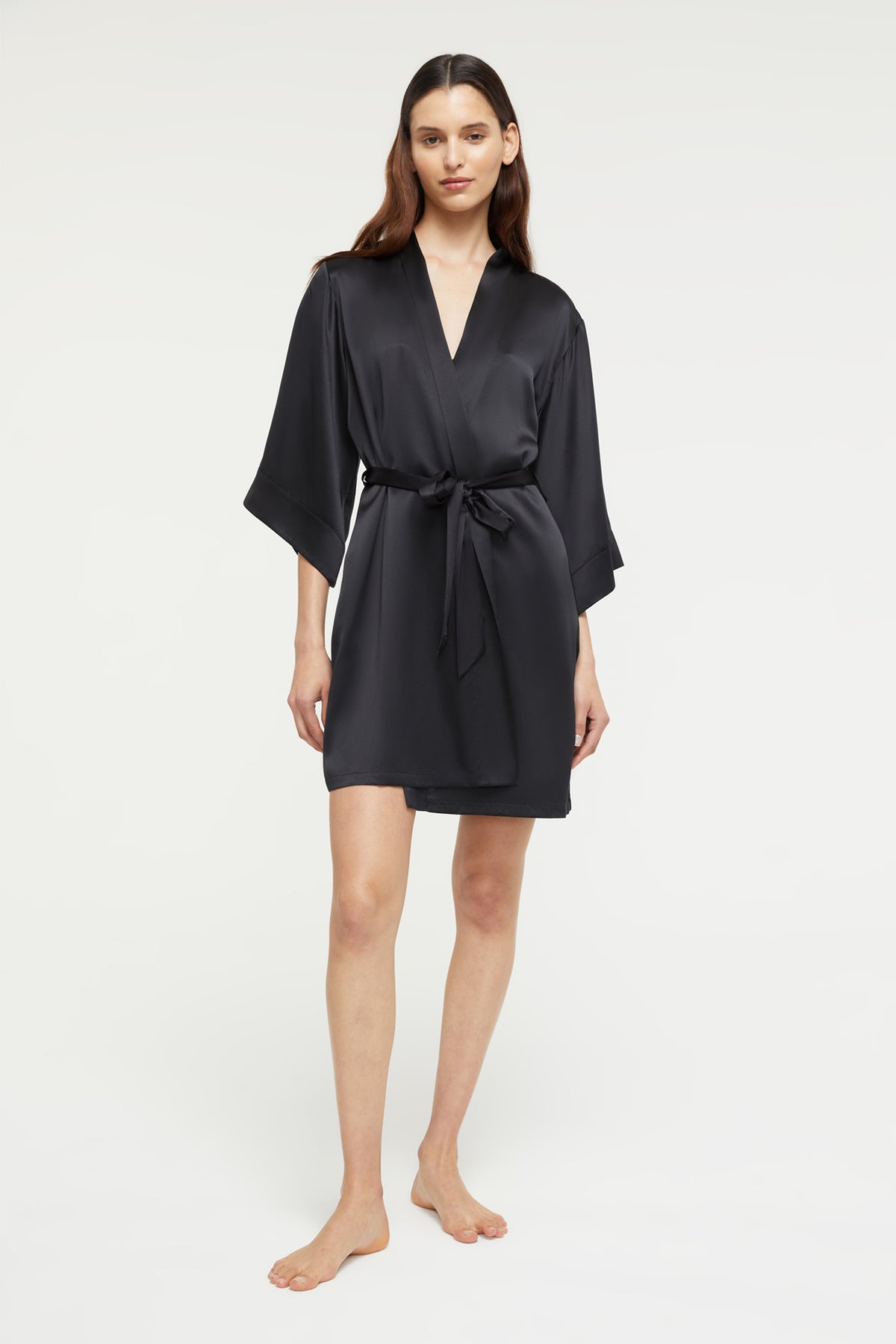 GINIA Silk Wrap Robe  in Black - 100% Silk