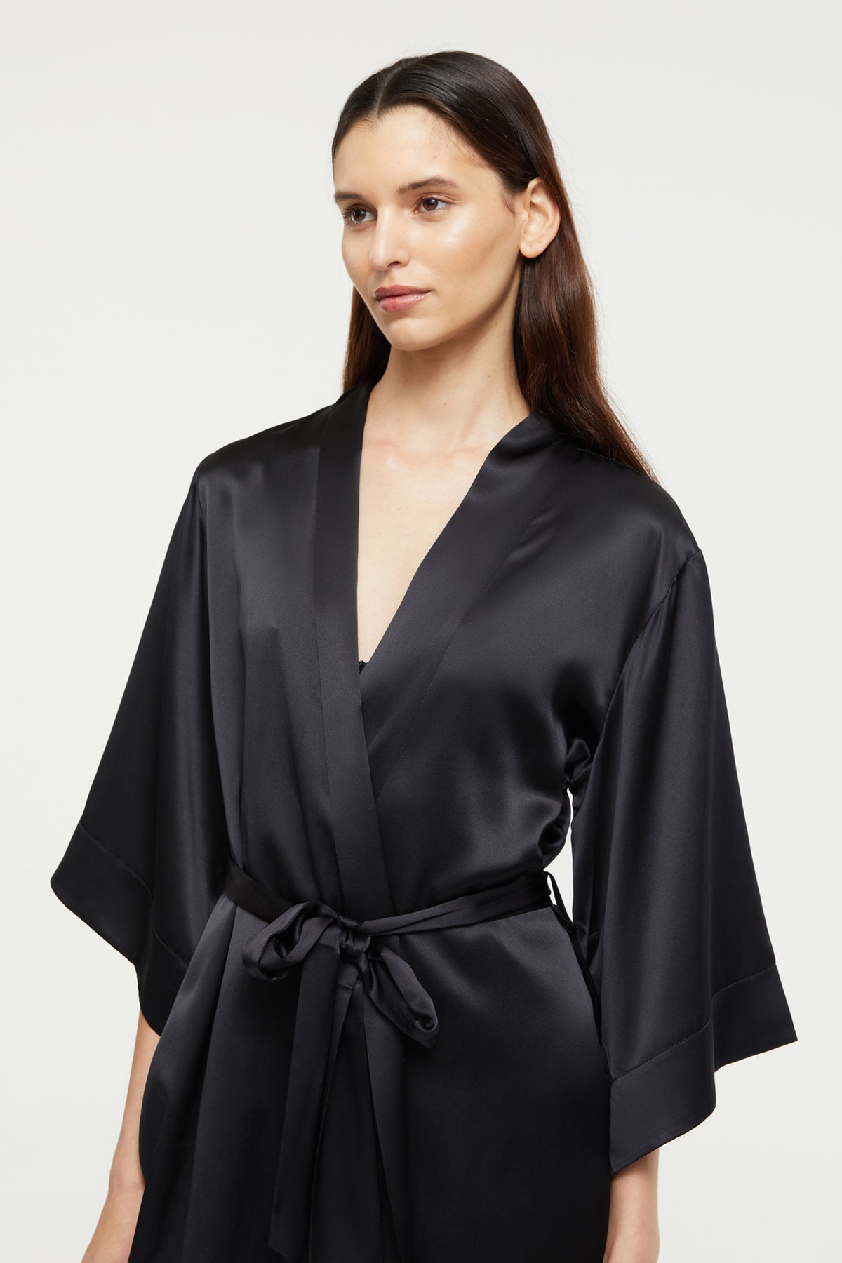 GINIA Silk Wrap Robe  in Black - 100% Silk