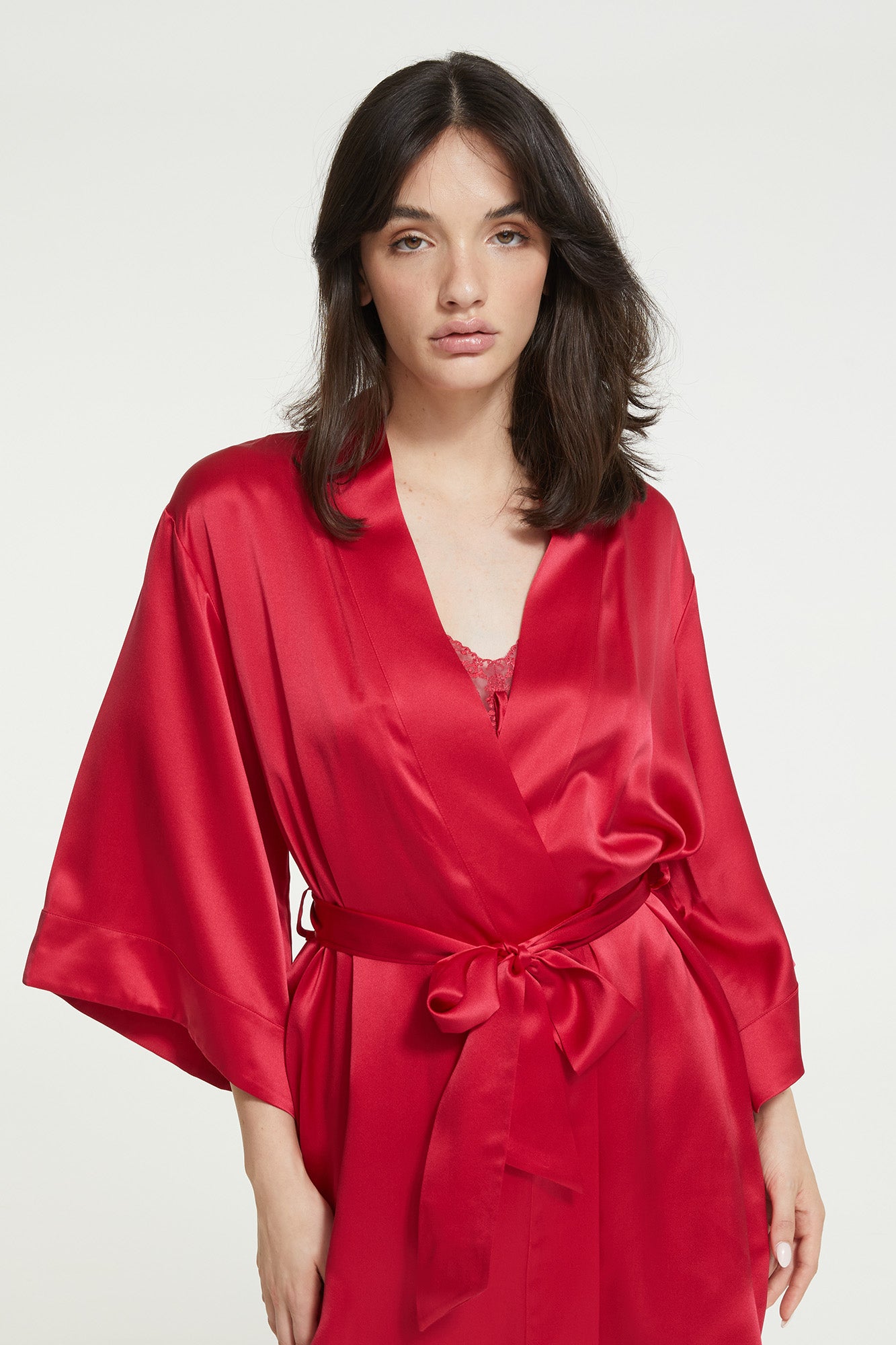 Silk Wrap Gown in Ruby - 100% Silk | GINIA - GINIA