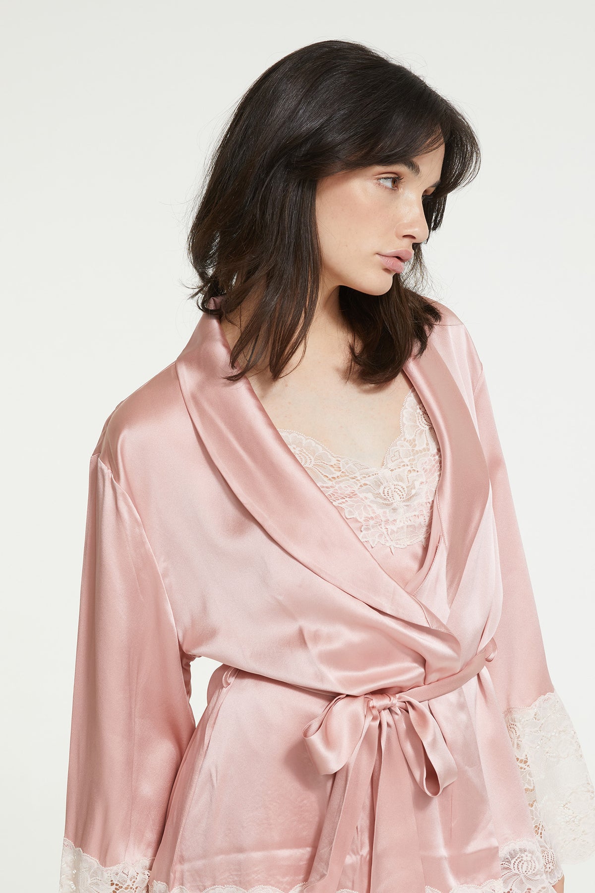 Lace Silk Robe in Bridal Rose in 100% Silk from GINIA