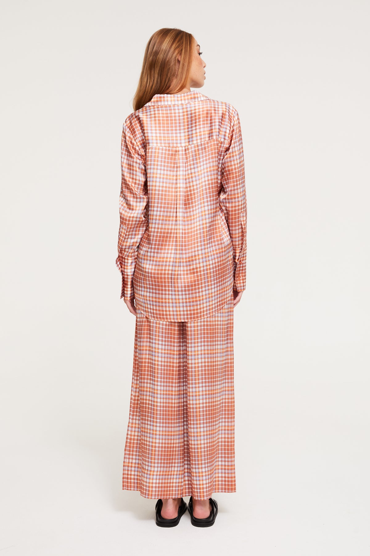 Oversized Silk PJ Set in Prism Check from Ginia