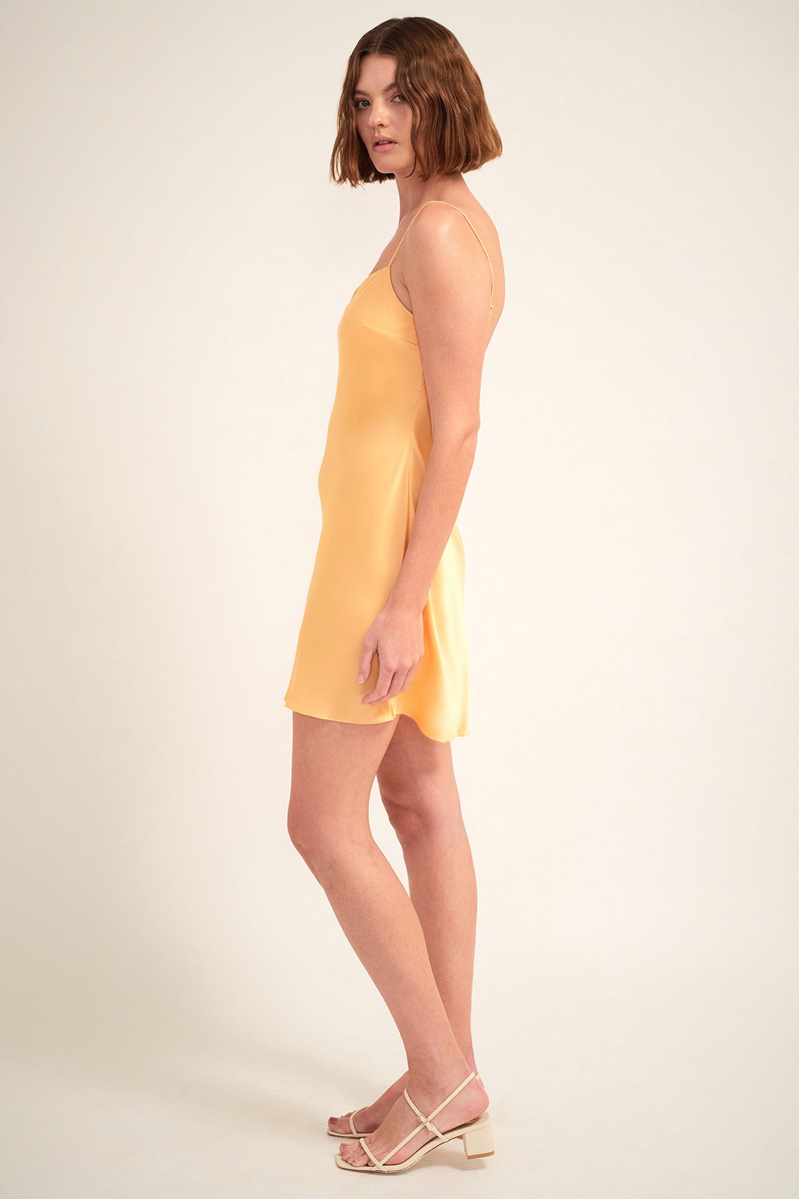 GINIA Blaire  Short Silk Slip Dress in Nectarine Yellow