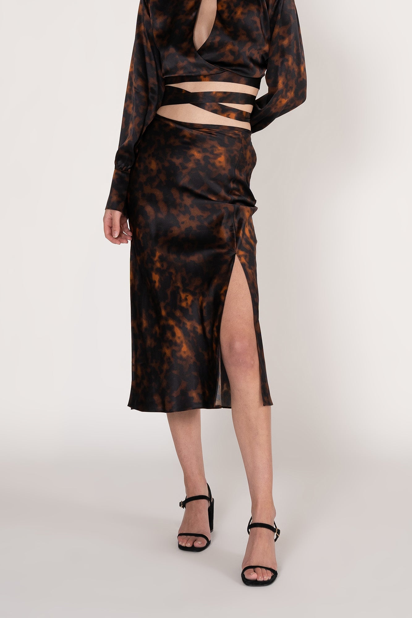 GINIA Thea Slim Line Skirt  in Ember - 100% 19 Momme Silk