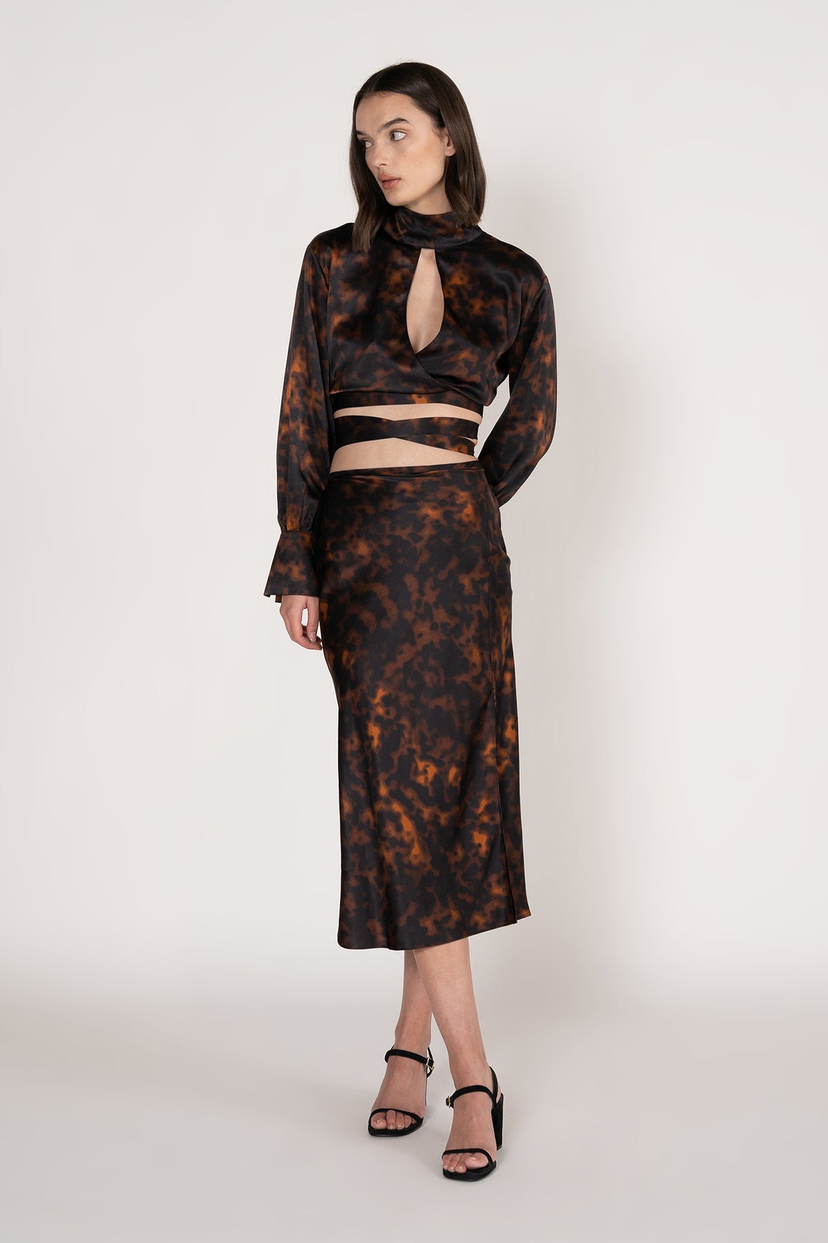 GINIA Thea Slim Line Skirt  in Ember - 100% 19 Momme Silk