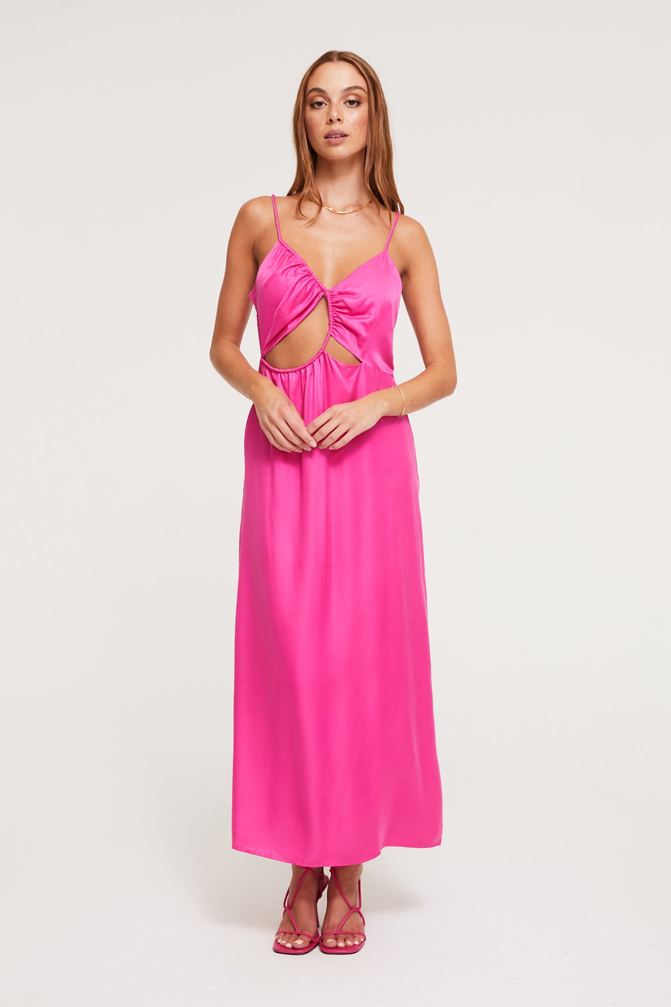 GINIA Selena Midi Dress  in Fuchsia - 25% Silk, 75% Linen
