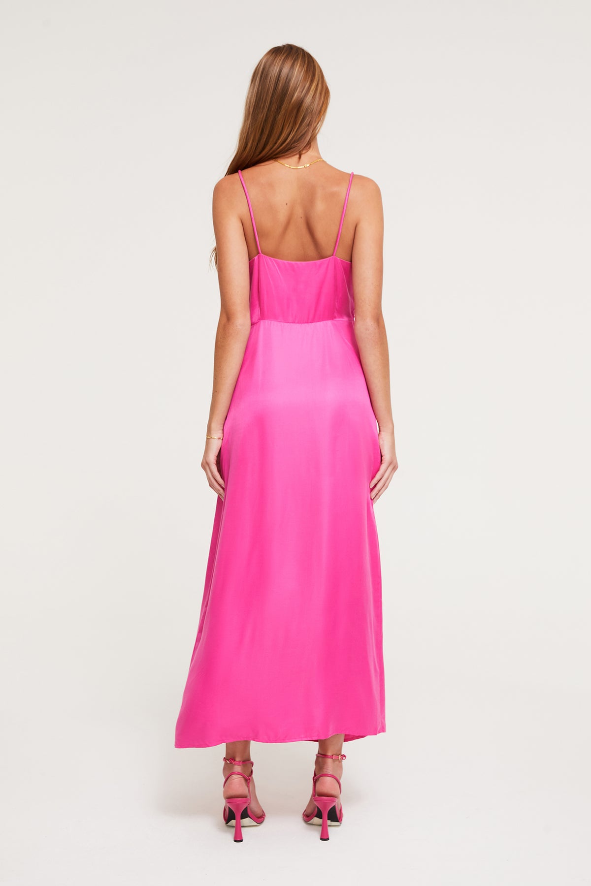 GINIA Selena Midi Dress  in Fuchsia - 25% Silk, 75% Linen